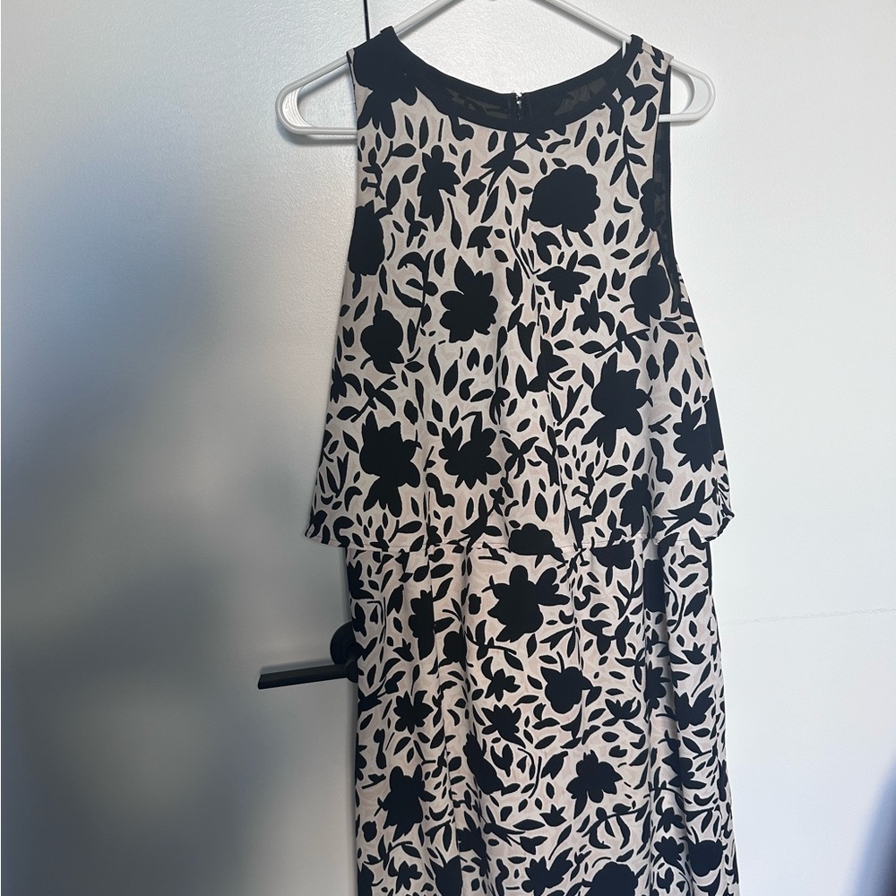 Loft Womens Black Sleeveless Crew Neck Open Back Floral Mini Dress Size 14